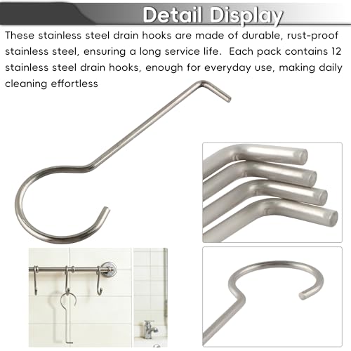 Stainless Steel Drain Key Lifting Hooks - Rustproof Drain Grate Puller for Shower, Bath, Sink Daily Cleaning & Maintenance (12 pcs)