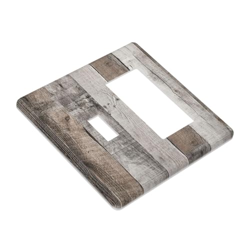 Natural Wood Grey Wood Vintage Faux Wood Outlet Covers 1 Toggle 1 Rocker Combination Decorative Wall Plate Electrical Switch Plates Light Switch Cover Plate for Farmhouse Home Decor - color: Natural Wood Grey Wood Vintage Faux Wood, size: 1 Toggle 1 Rcoke
