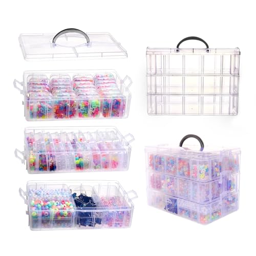 VTG Bead Organizer Box, 56 Pcs Small Plastic Containers with Lids and 3-Tier Stackable Storage Box, Clear Organizers for Jewelry Toys Craft Storage - style: 3 tier coffret