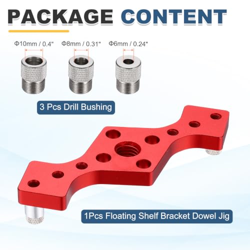HARFINGTON Floating Shelf Bracket Dowel Jig Kit, Aluminum Alloy Self Centering Straight Punching Hole Drill Guide, DIY Woodworking Tool Doweling Jig for Shelves Cabinet Furniture, Red - color: Red