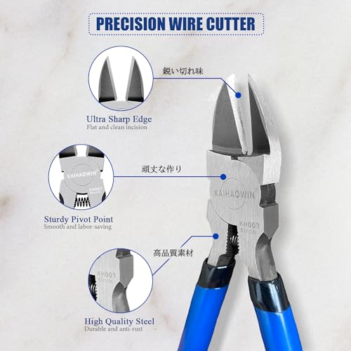 Wire Cutters 5 Pack, 6.5 inch,KAIHAOWIN Flush Cutters Diagonal Cutters Side Cutters Precision Ultra Sharp Spring Loaded Wire Snips Clippers Dikes Cutting Pliers Small for Crafting Jewelry Making,Blue - size: 6.5 inch