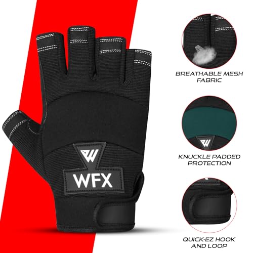 WFX Tough Fingerless Performance Gloves Protection Work Gloves, Padded Palm, Half-Finger Non-Slip Working Men Women - size: Medium