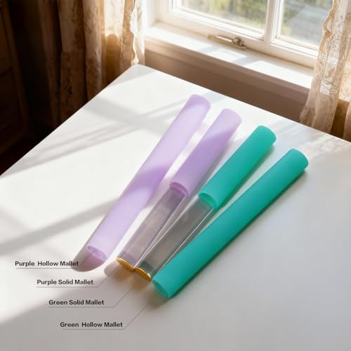 4 Pcs Singing Bowl Mallet Set Includes Solid and Hollow Acrylic Silicone Rubber Striker Mallet for Playing Quartz Crystal Singing Bowls with Bundle Pocket(PurpleGreen) - color: PurpleGreen