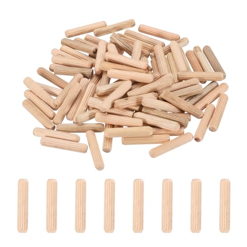 PATIKIL 95 Pcs Wood Dowel Pins 1/4" x 1" Fluted Wooden Dowels Hardwood Pegs for Woodworking Furniture DIY Crafts Projects Door Art - size: 1/4" x 1"