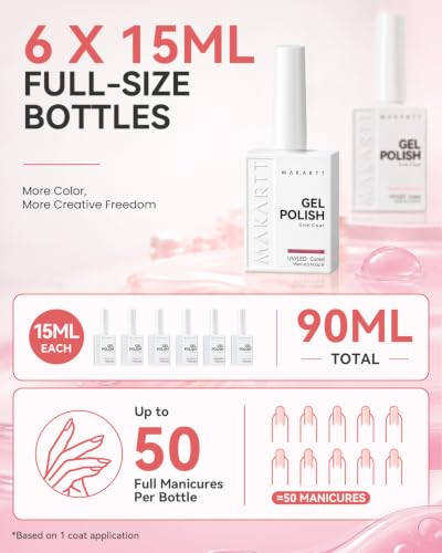 Makartt Pink Gel Nail Polish Set 15ML : 6 Pink Rose Colors - color: Little Love Notes