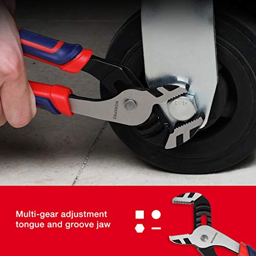 WORKPRO 10-Inch Groove Joint Pliers, 7-Position Adjustable Pump Pliers, 2" Jaw Capacity, CR-V Steel, Anti-Rust Electrophoretic Coating, Bi-Material Non-Slip Handle, Plumbing, Home Repair (Pack of 12) - size: (Pack of 12)