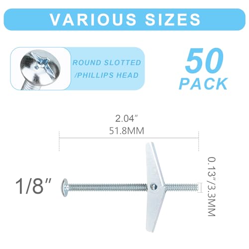 50 Pcs 1/8 Inch Heavy Duty Metal Drywall Anchors Kit - size: 1/8"-100pcs(50sets)