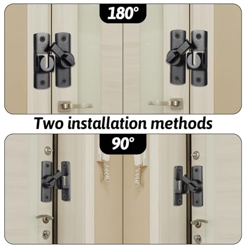 2 Pcs 90/180 Degree barn Door Lock, 90/180 Degree Flip Doors Latch Heavy Duty Rust-Proof Safety Sliding Door Lock with Mount Screws for Barn, Garden, Bathroom, Cabinet, Window, Sliding Door(Black)
