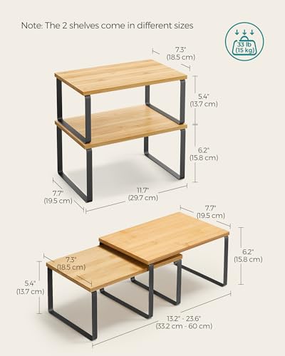 SONGMICS Cabinet Organizer Shelf, Set of 2 Spice Rack, Kitchen Storage - color: Ink Black + Natural Beige, size: 11.7"w