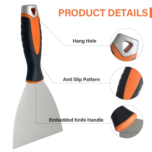 Drywall Hand Tool Kit, 5Pcs Stainless Steel Putty Knife Scrapers Taping Knife with Mud Pan for Drywall Repairing, Paint Scraping and Wallpaper Removing (6pcs) - color: 6pcs