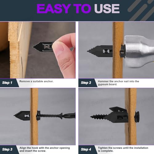 Swpeet 201Pcs 4 Sizes Black Zinc-Plated Drywall Self-Drilling Anchors with Screws and Drill Bit Assortment Kit, No Drill Or Holes in Wall for TV, Bike, Shelf Straps, Decoration Fixing Curtains - color: Black