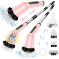 Electric Spin Scrubber for Bathroom, Shower Scrubber with Long Handle - color: Pink, size: 3 Brush Heads