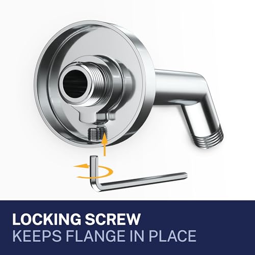 HammerHead® Solid Metal Shower Arm and Flange - 7.5 Inch 304 Stainless Steel Extension Pipe - Universal Shower Head Arm with Flange and Locking Screw, Chrome - color: Chrome