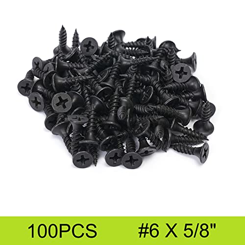 #6 X 5/8" Wood Screws 100pcs Black Flat Phillips Screws Self Tapping Wood Screws Carbon Steel Assorted Drywall Screws for Wood, Cabinet, Furniture - size: #6 X 5/8"