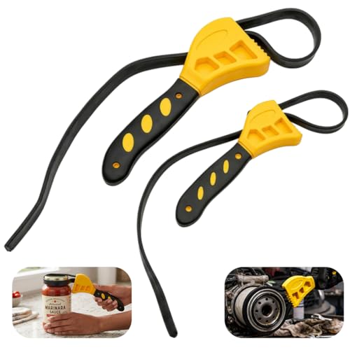 2-Pack Adjustable Rubber Strap Wrench Set, Heavy-Duty Oil Filter Wrench 8 inch & 6 inch Diameter, Non-Slip Belt Wrench for Jar Opener, Plumbing, Water Filter, Sink, Faucet Repair Tool