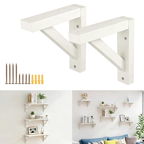 OVOV 2 Pack Wall Mount Wooden Shelf Brackets Triangle 7 Inch White - color: White, size: 7 Inch