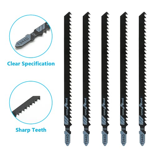 5 PCS T344D T-Shank Jigsaw Blade, 6" High Carbon Steel for Wood PVC | High Carbon Steel, 6 TPI Fast Cutting, Fits All T-Shank Saws, For Hardwood Plywood Chipboard Plastic - size: 5 Pcs