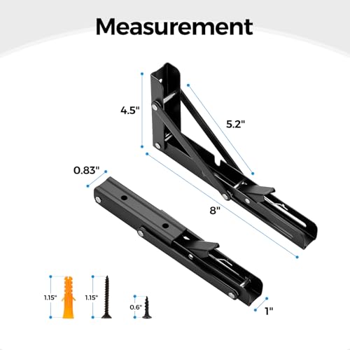 Matte Black Folding Shelf Brackets, 8 Inch, 4 Pack - size: 8 Inch