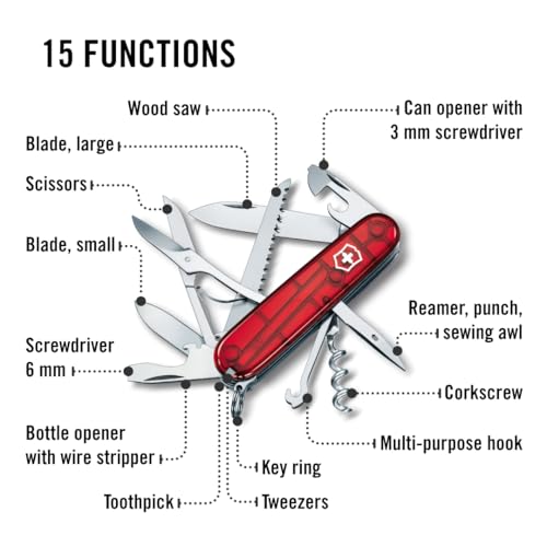 Victorinox Huntsman Swiss Army, 15 Function Pocket Knife, Red Transparent - color: Red Transparent, style: Single Knife