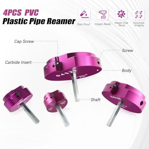 PVC Pipe Reamer Kit 4 PCS 1-1/2", 2", 3", 4" for SCH 40 PVC CPVC ABS - size: 1-1/2+2+3+4 Inch
