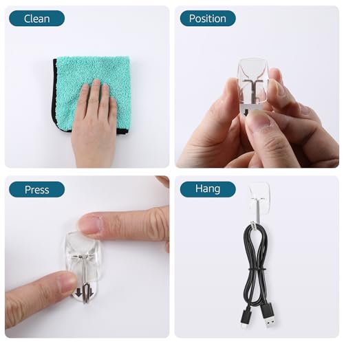 Clear Wall Hooks for Hanging, 36 Hooks + 40 Strips
