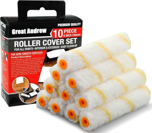 Great Andrew 10 Pack 6 Inch Paint Rollers for All Paints 1/2" Nap - size: 10 PCS, 6-Inch