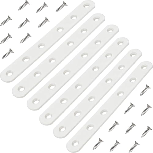 6 Inch Stainless Steel Straight Brackets, 6 Pack, White - size: 6 Pcs/ 6” x 0.8”
