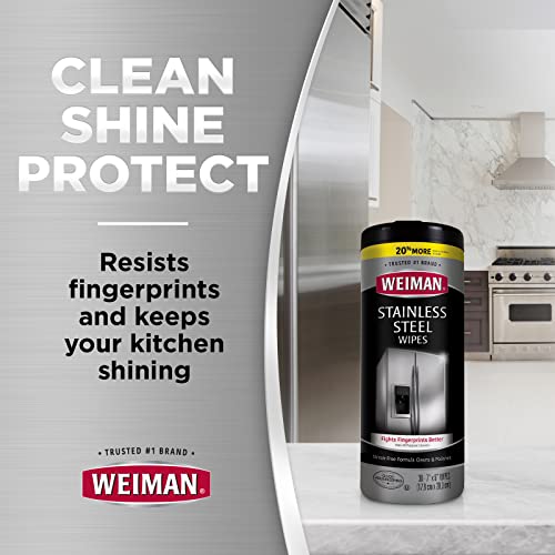 Weiman Stainless Steel Cleaner Wipes (4 Pack) Removes Fingerprints, Residue, Water Marks and Grease from Appliances - Works Great on Refrigerators, Dishwashers, Ovens, and Grills - style: 30 Count (Pack of 4)