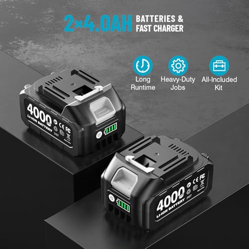 1000Nm(738ft-lbs) Cordless Impact Wrench High Torque, 1/2 Power Battery Impact Gun w/ 2x 4.0Ah Battery, Fast Charger, 5 Sockets, Storage Tool Box & Variable Speeds for Car Tire Truck RV Mower