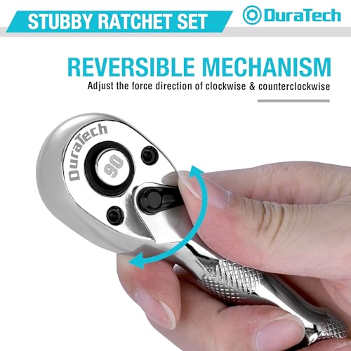DURATECH 3-Piece Stubby Ratchet Wrench Set, 90-Tooth, 1/4", 3/8", 1/2"drive - style: 1/4" & 3/8" & 1/2" Ratchet Set (3-Piece)