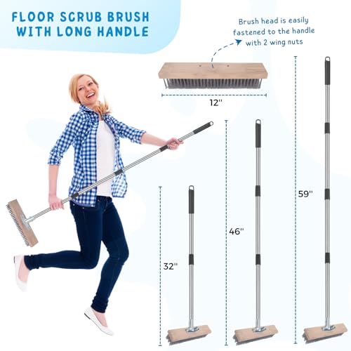 Stainless Steel Wire Brush, 59'' Long Handle Floor Scrubber for Concrete - color: Stainless Steel