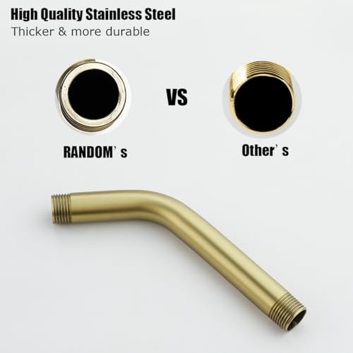 RANDOM Shower Arm with Flange,Gold 6 Inches Wall Mount Angle Shower Head Extension Arm For Fixed Shower Head Stainless Steel,Brushed Gold.RD91018-6BG - color: 6″ Brushed Gold(Round Flange)