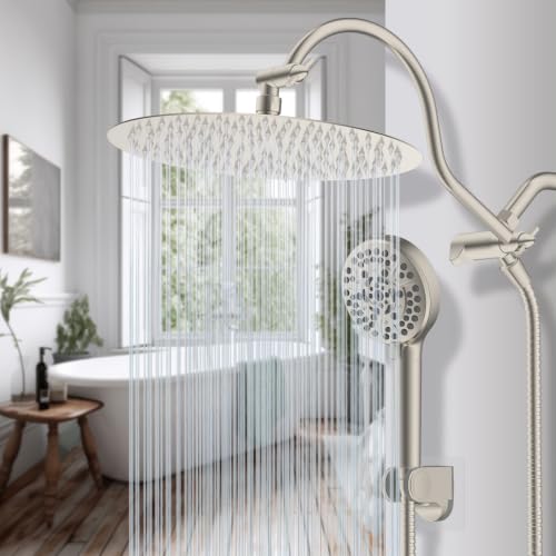 Hibbent All Metal High Pressure Shower Head, 12'' Rainfall Shower Head - color: Brushed Nickel, style: Round 12''