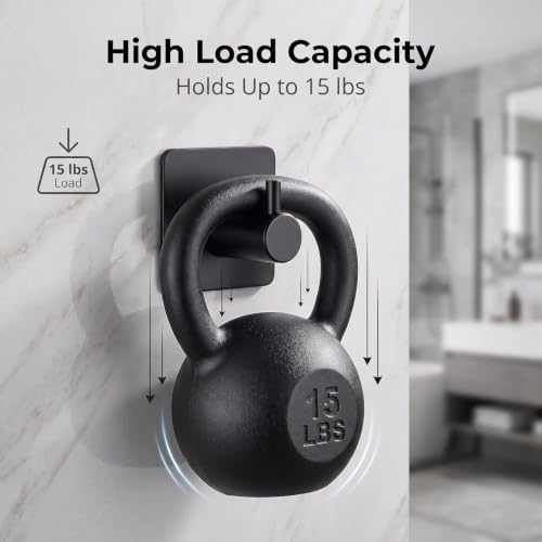 Fotosnow No Drill Black Adhesive Towel Hooks 15lbs Stick on Hooks - color: Black-6 Pack
