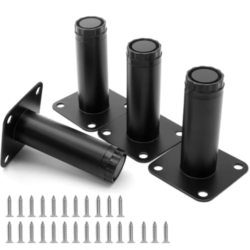 3 Inch Adjustable Steel Furniture Legs 4-Pack 1" Dia (Black) - size: 3 Inch