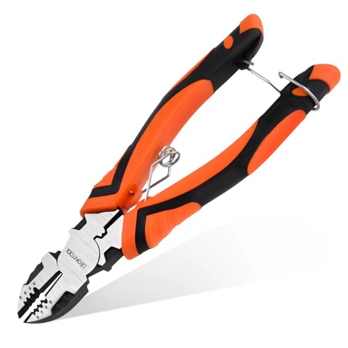 3-in-1 Diagonal Cutting Pliers with Wire Stripper Crimper, 8" Multifunction Electrician Plier Wire Cutter Side Cutting Pliers Cable Cutter with Ergonomic Handle for Electricians and Home