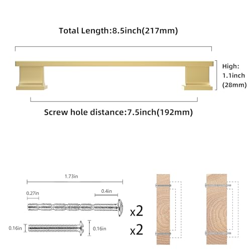 COTYKILEY 10 Pack 7.5 Inch(192mm) Brushed Gold Cabinet Handles Gold Kitchen Cabinet Pulls Cabinet Door Handles Kitchen Cabinet Hardware - color: Brushed Gold, size: 7.5" Hole Center（192MM）