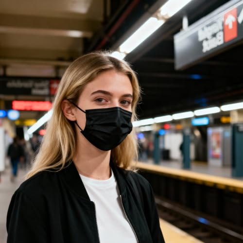 Disposable Face Masks 100 Pack, 3-Ply Breathable Masks with Soft Comfortable Earloops, Adjustable Nose Clip for Office, Travel, School & Public Use, Black - color: Black