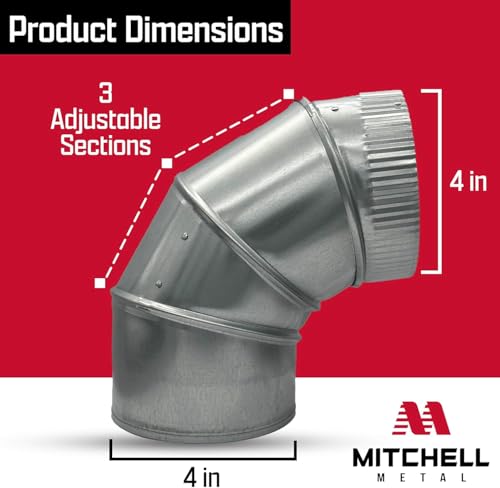 4" Adjustable Duct Elbow 90 Degree HVAC - Galvanized Sheet Metal 28-Gauge Duct Connector - Ideal for Round Tube Air Ventilation & Vent Pipe Ductwork (4 Inch) - size: 4 Inch