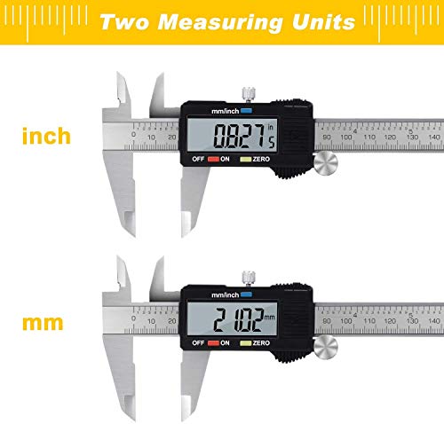 Adoric Digital Caliper, Electronic Digital Caliper Stainless Steel Body with Large LCD Screen | 0-6 Inches | Inch/Millimeter Conversion - color: Silver, size: 6"