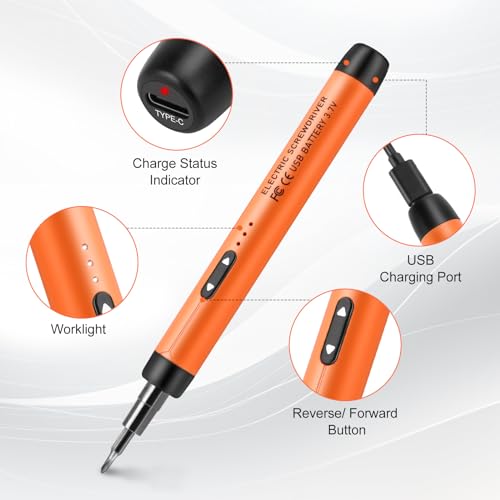 Mini Electric Screwdriver, 38 S2 Preicison Bits for PC Electronic | Small Cordless Electric Screwdriver, Precision Screwdriver Cordless Repair Tool
