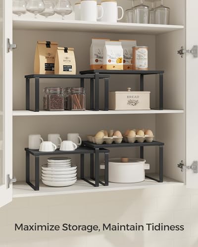 SONGMICS Cabinet Organizer Shelf, Set of 2 Spice Rack, Kitchen Storage - color: Ink Black + Charcoal Black, size: 11.7"w