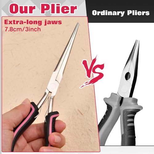 7.3 Inches Thin Extra Long Needle Nose Pliers with Serrated Jaw Long Nose Plier for Jewelry Making, Fishing, Wire Wrapping, Crafts, Electronic Repair, Jewelry Pliers with Curved Handle - style: Needle Nose Plier with Curved Handle