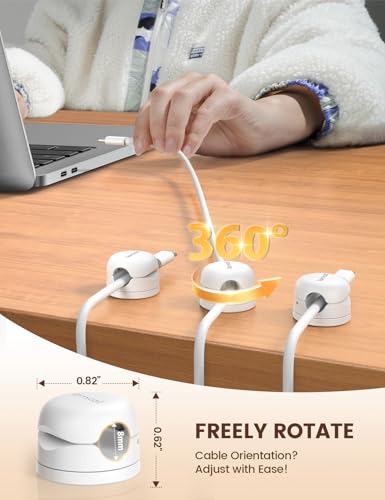 Lamicall 6 Pack Rotatable Cord Organizer, [1s Lock] Spring Cable Clips | Phone Charger Holder Cable Management for Desk Nightstand Wall, Office Home School Dorm Room Apartment Organizer Accessories - color: Snow White, size: 6Pack