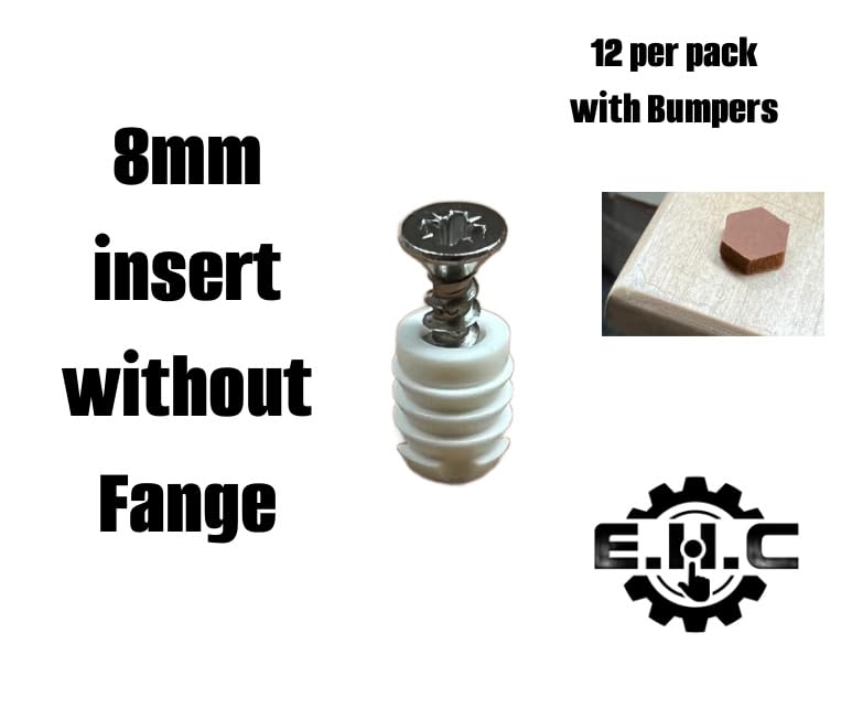 8mm Plastic Cabinet Hinge Dowel Inserts, Choose with Flanged or Non-Flanged Includes Screws and Bumpers/for Replacment and Repair of Cabinet Hinges 12 per Pack by E.H.C. (Non-Flange) - style: Non-Flange