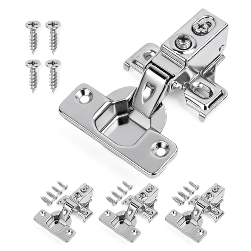 Mousike 4 Pack (2 Pair) Soft Close Cabinet Hinges, 1/2 Overlay Soft Close Hinges for Kitchen Cabinet, Stainless Steel, Built-in Damper, 100 Degree Opening Angle, 6 Way Adjustment - color: Silver, size: 4 Pack