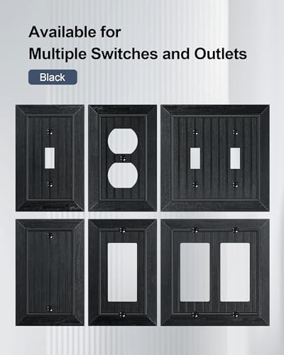 4-Pack Classic Beadboard Polycarbonate Toggle Light Switch Cover Plate - color: Matte Black, size: 1 Toggle 4PK