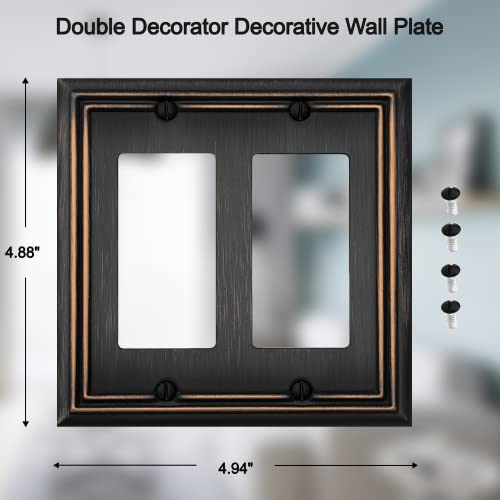OKAWYC Double Decorator Light Switch Cover Adler Metal Wall Plate, 2-Pack Aged Bronze 2 Gang Double Rocker, for Receptacle Dimmer Switch GFCI Outlet, Switch Cover Decorative Wallplate, Durable - style: 2 Decorator 2PK