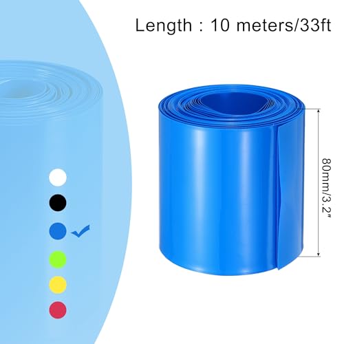 MECCANIXITY PVC Heat Shrink Tubing 50mm Dia 80mm Flat 33Ft Blue - color: Blue, size: 50mmx80mmx10m