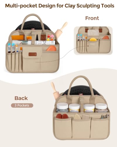 Pottery Tool Organizer Bag, Art Supply Studio Bag, Clay Tool Storage Caddy - color: Khaki